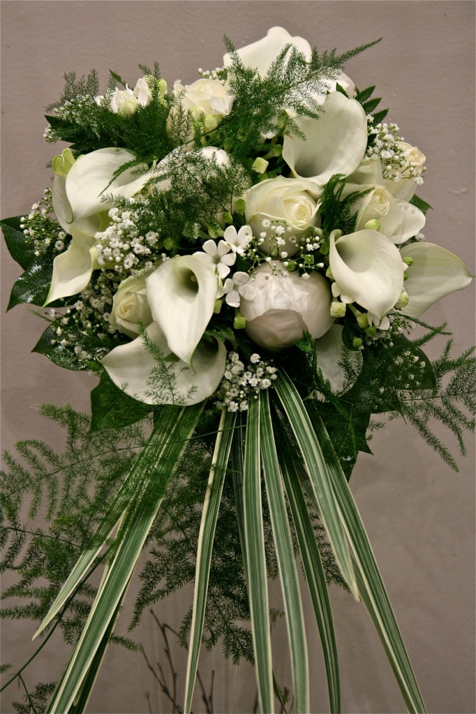 White Bridal Bouquet with Calla lily Roses and Peony Roses