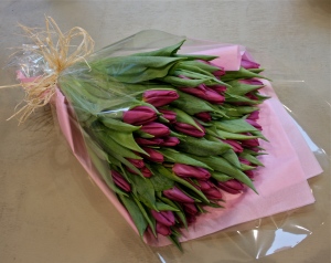 Valentines bouquet of 50 purple tulips