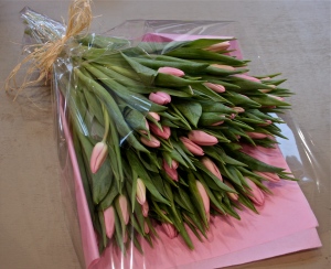 Valentines bouquet of 50 pink tulips