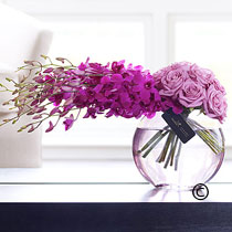 Luxury Purple Orchid and Rose Vase