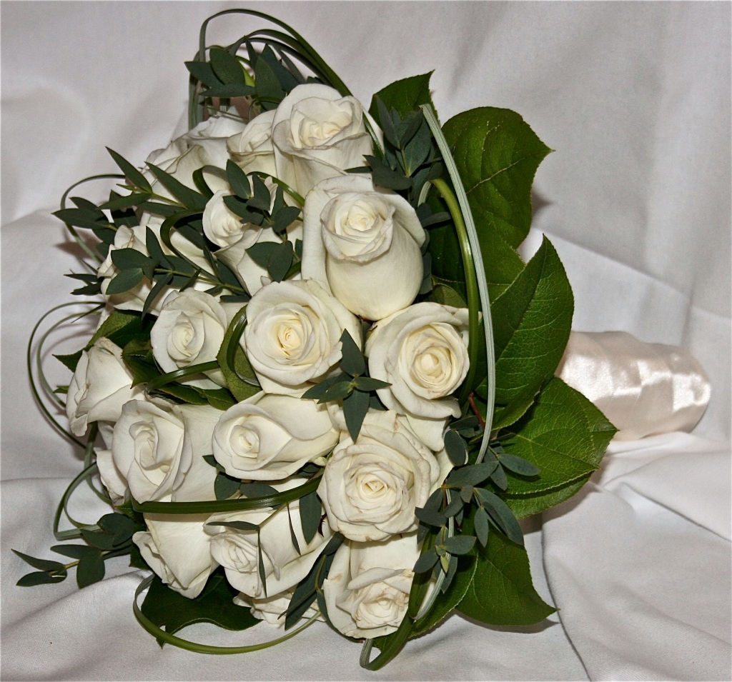 White roses brides bouquet