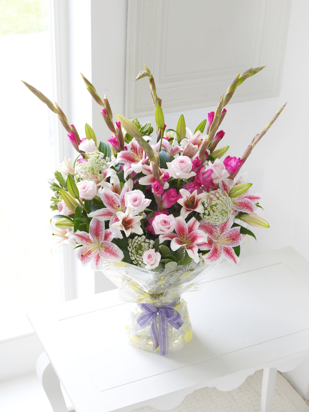 Summer Large Roses and Lilies Hand-tied Bouquet