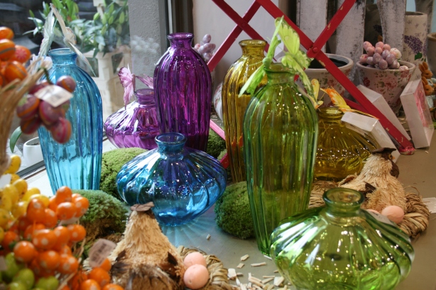 Bright coloured recycled glass vases