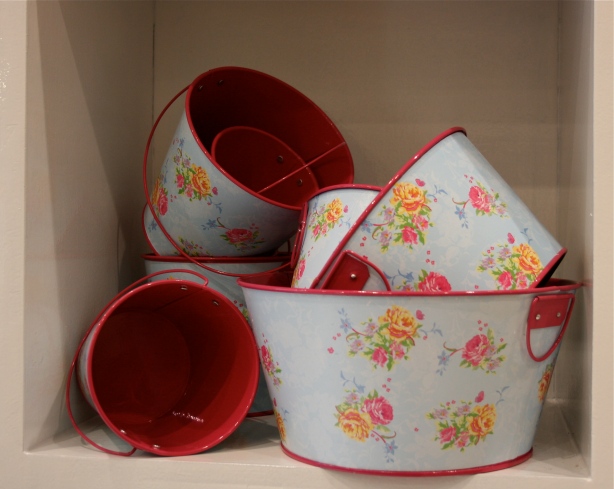 mini buckets in pink and blue with floral print